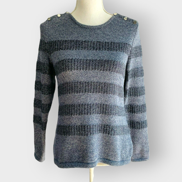 J. McLaughlin Randy Stripe Sweater Knit Scoop Neck Long Sleeve Metallic Blue S - Picture 3 of 10